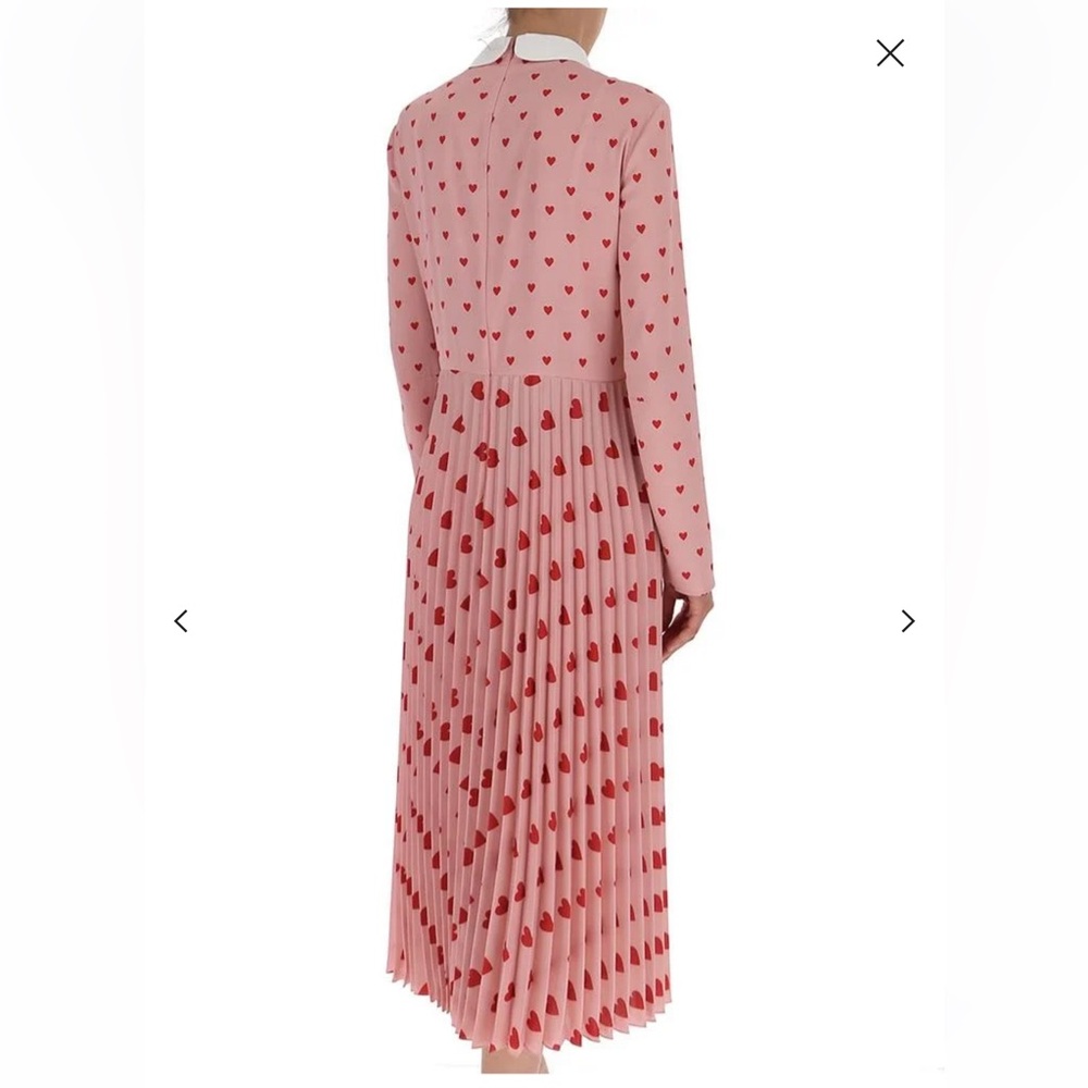 VALENTINO Valentines Heart Midi Maxi Pleated Chine Red Pink Heart Dress 38 8 - Picture 7 of 16